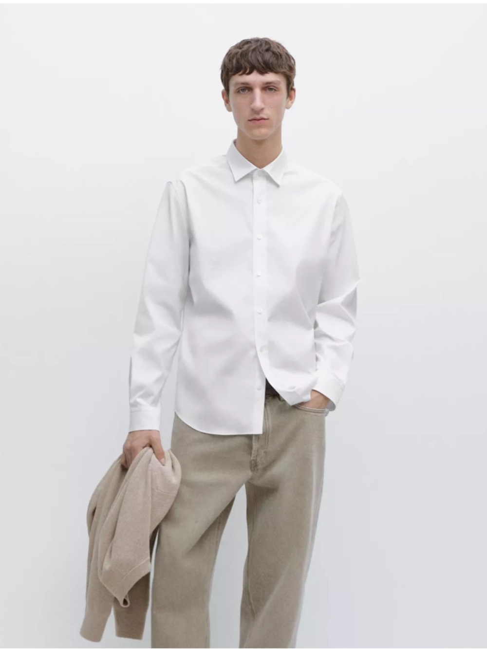 Massimo Dutti Slim Fit Stretch Cotton Blend Men’s Button Down Shirt Size L White